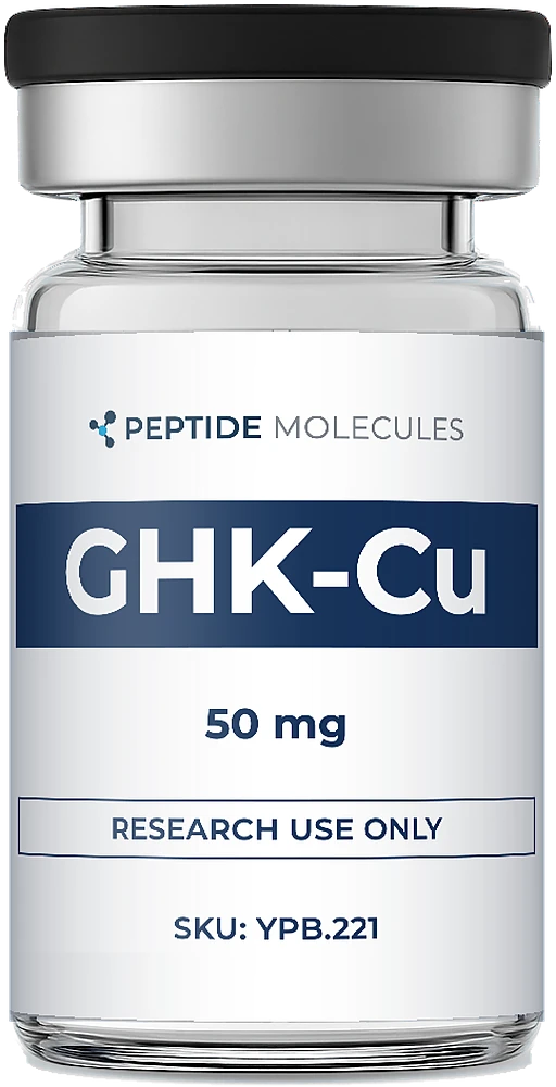 Peptide Molecules GHK-Cu research vial, 50 mg, SKU YPB.221, labeled Research Use Only