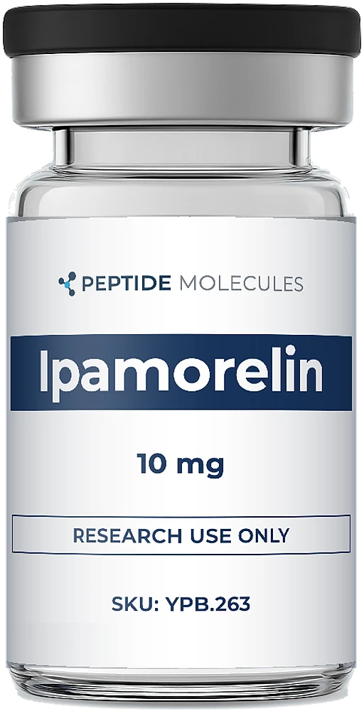 Peptide Molecules Ipamorelin research vial, 10 mg, SKU YPB.263, labeled Research Use Only