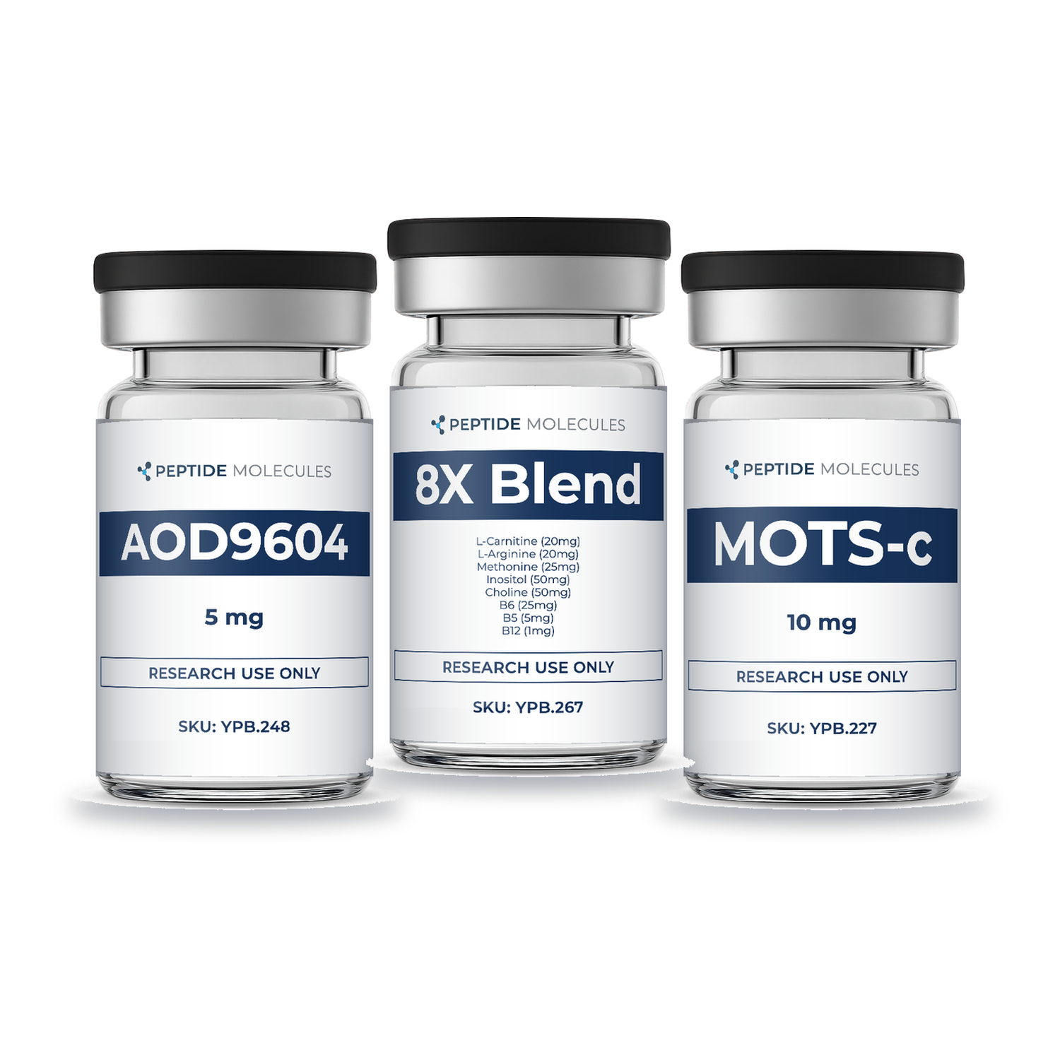 Research Collection B — AOD-9604 / MOTS-c / Lipotropic 8X Blend research vials - bundle contents