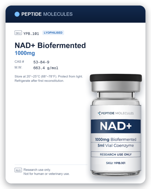 NAD+ Biofermented research vial datasheet, SKU YPB.101. Research use only.