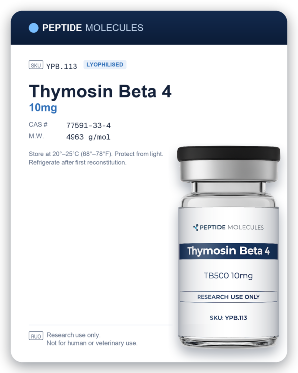 Thymosin Beta 4 research vial datasheet, SKU YPB.113. Research use only.