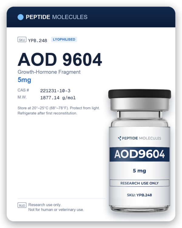 AOD 9604 research vial datasheet, SKU YPB.248. Research use only.