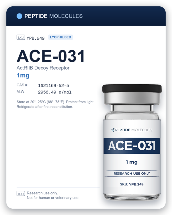 ACE-031 research vial datasheet, SKU YPB.249. Research use only.